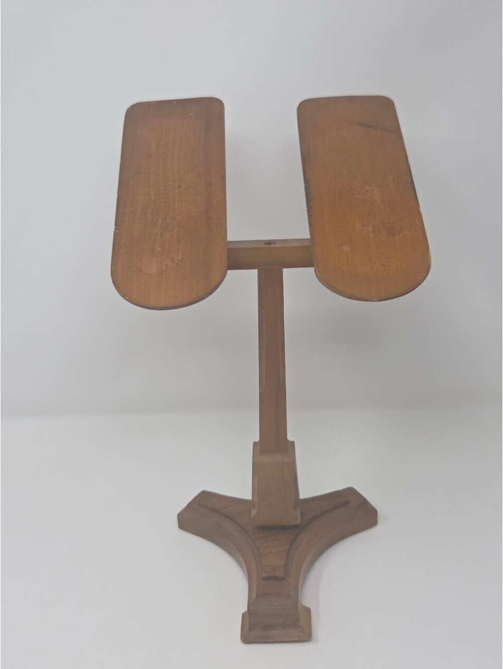 Vintage Wooden Shoe Display Stand Dual Platform Pedestal Countertop Rack